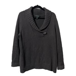 Lauren Ralph‎ Lauren Womens 1X Knit Sweater Gray Taggle V Neck Preppy Minimalist
